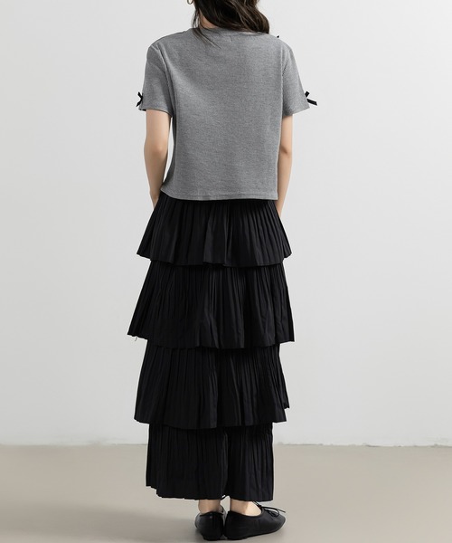 DAY CLOSET（デイ クローゼット）の「レディース 半袖リボンワッフルクロップドTシャツ（Tシャツ/カットソー・レディース・アイボリー/ブラック/ブルー/グレー・FREE）」の20枚目の写真