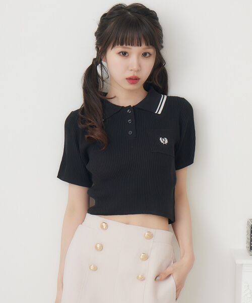 ems excite（エムズエキサイト）の「ショートポロNTPO（ニット/セーター・レディース・ブラック/ナチュラル/ブルー・FREE）」の10枚目の写真