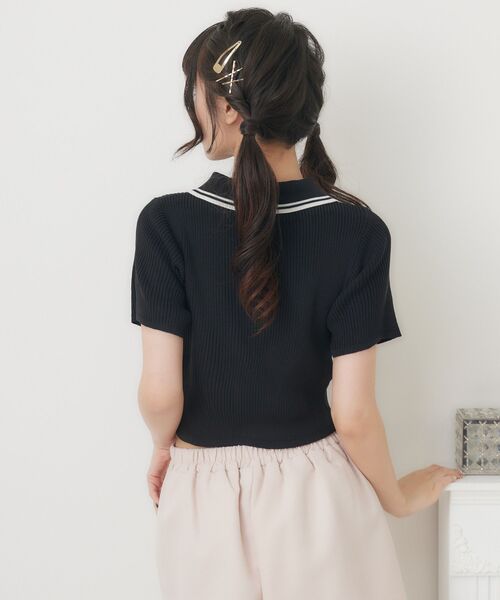 ems excite（エムズエキサイト）の「ショートポロNTPO（ニット/セーター・レディース・ブラック/ナチュラル/ブルー・FREE）」の13枚目の写真
