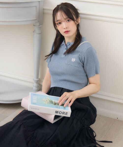 ems excite（エムズエキサイト）の「ショートポロNTPO（ニット/セーター・レディース・ブラック/ナチュラル/ブルー・FREE）」の14枚目の写真