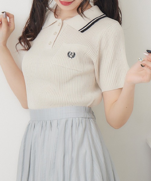 ems excite（エムズエキサイト）の「ショートポロNTPO（ニット/セーター・レディース・ブラック/ナチュラル/ブルー・FREE）」の3枚目の写真