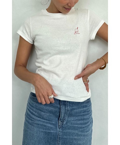 ALEXIA STAM（アリシアスタン）の「MELTING HOT Tee /デザインチビTee（Tシャツ/カットソー・レディース・ホワイト/グレー/ブラック・FREE）」の9枚目の写真