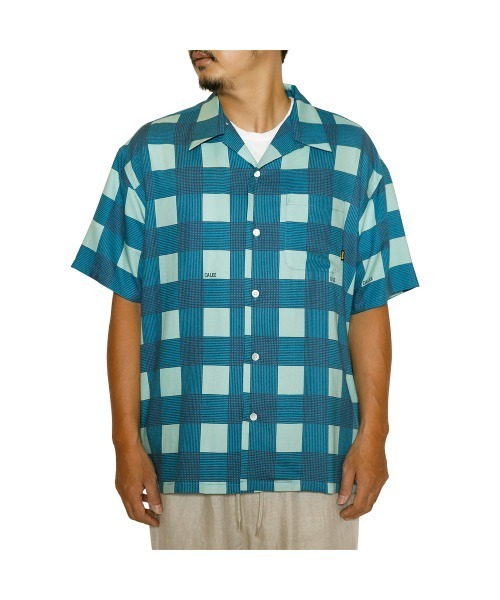 CALEE（キャリー）の「RAYON CHECK OPEN COLLAR SH（シャツ/ブラウス・メンズ・ターコイズブルー/ブラック・LARGE/MEDIUM/X-LARGE/SMALL）」の2枚目の写真