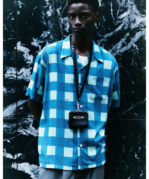CALEE（キャリー）の「RAYON CHECK OPEN COLLAR SH（シャツ/ブラウス・メンズ・ターコイズブルー/ブラック・LARGE/MEDIUM/X-LARGE/SMALL）」の3枚目の写真