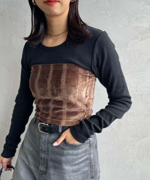 MILLER（ミラー）の「[MILLER/ミラー] 別注 ベロアビスチェ付き ロングスリーブリブTシャツ（Tシャツ/カットソー・レディース・アイボリー/ブラック/オフホワイト/ブラウン/ブラック系・F）」の3枚目の写真