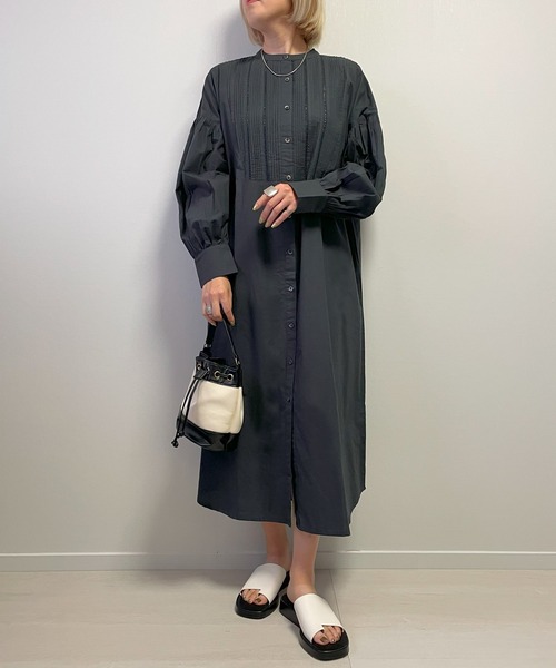 Fizz（フィズ）の「【Fizz/フィズ】　コットンポプリンレースピンタックシャツワンピース（シャツワンピース・レディース・チャコール/ホワイト/ライトカーキ/ブルー・M）」の5枚目の写真