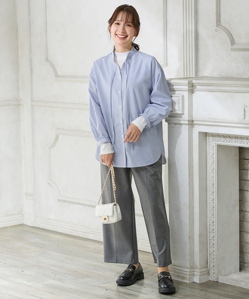 Honeys(ハニーズ)の「【抗菌防臭】ワイドストレート(股下65cm)(スラックス・レディース・ネイビー/ブラック/杢グレー・S/M/L/LL/3L)」の4枚目の写真