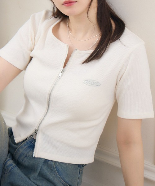 ems excite（エムズエキサイト）の「ノーカラーWZIPCT（Tシャツ/カットソー・レディース・チャコールグレー/ナチュラル/ブラウン・FREE）」の3枚目の写真