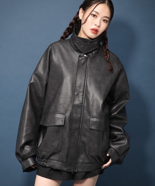 PBLIM（ページボーイリム）の「PBLIM/フェイクレザーブルゾン（ブルゾン・レディース・ブラウン/ブラック/ダークブラウン・FREE）」の2枚目の写真