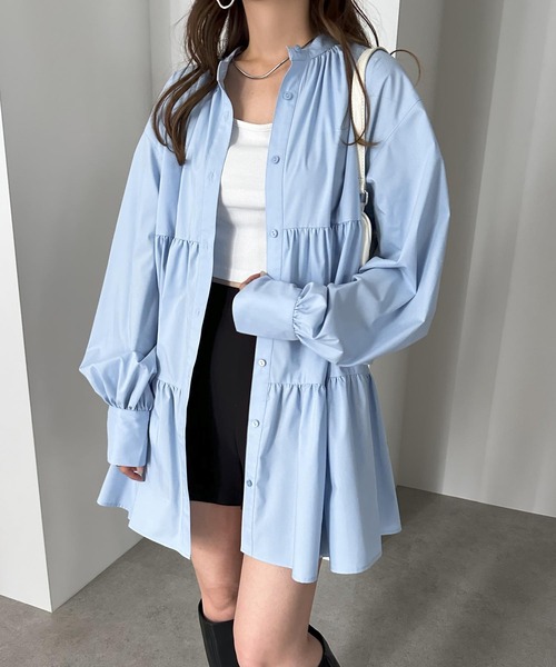 セール】ティアード長袖シャツブラウスチュニック（シャツ/ブラウス