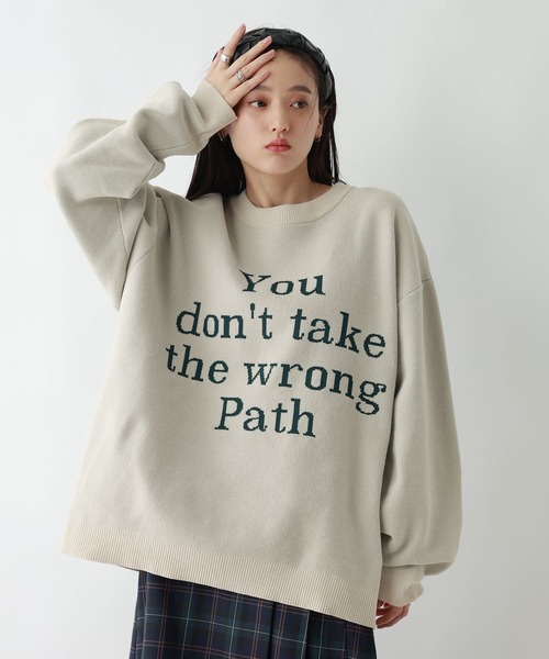 Jacquard logo crew neck lettered sweater/モール/ジャガード/レター