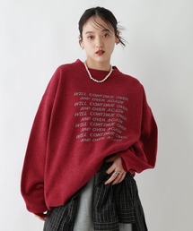 Jacquard logo crew neck lettered sweater/モール/ジャガード/レターニット