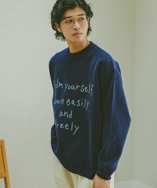 れがーとページ Jacquard logo crew neck lettered sweater/モール/ジャガード