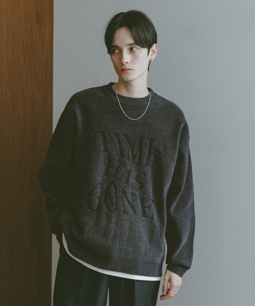 セール】Jacquard logo crew neck lettered sweater/モール/ジャガード