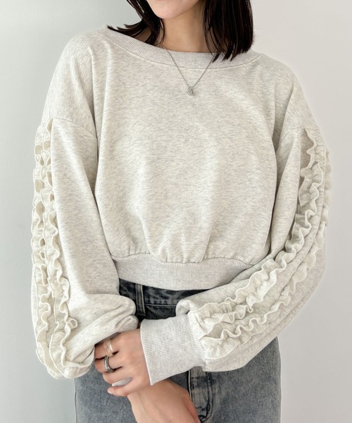 Heather（ヘザー）の「フリルスリーブ裏毛スウェット　152995（スウェット・レディース・グレー/チャコールグレー/オートミール・FREE）」の3枚目の写真
