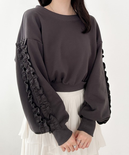 Heather（ヘザー）の「フリルスリーブ裏毛スウェット　152995（スウェット・レディース・グレー/チャコールグレー/オートミール・FREE）」の2枚目の写真