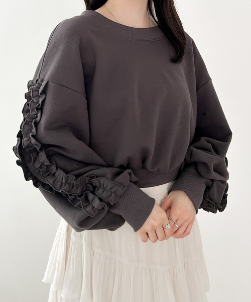 Heather（ヘザー）の「フリルスリーブ裏毛スウェット　152995（スウェット・レディース・グレー/チャコールグレー/オートミール・FREE）」の14枚目の写真