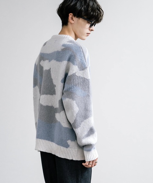 【セール】起毛 カモフラ柄オーバーサイズクルーニットセーター（ニット/セーター）｜Rocky Monroe（ロッキーモンロー）