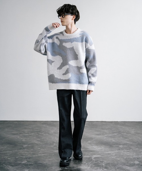 【セール】起毛 カモフラ柄オーバーサイズクルーニットセーター（ニット/セーター）｜Rocky Monroe（ロッキーモンロー）