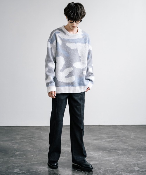 起毛 カモフラ柄オーバーサイズクルーニットセーター（ニット/セーター