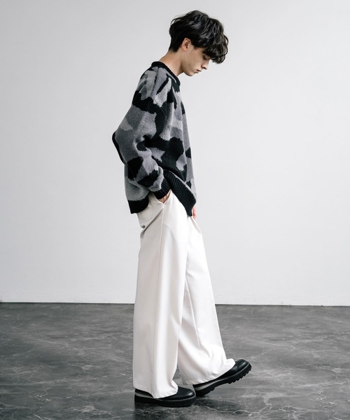 【セール】起毛 カモフラ柄オーバーサイズクルーニットセーター（ニット/セーター）｜Rocky Monroe（ロッキーモンロー）