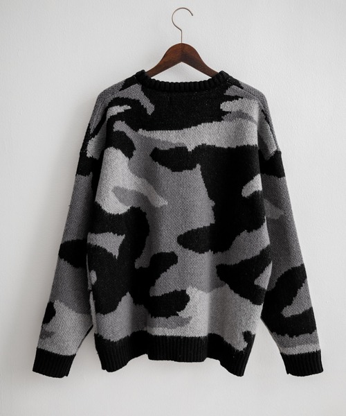 【セール】起毛 カモフラ柄オーバーサイズクルーニットセーター（ニット/セーター）｜Rocky Monroe（ロッキーモンロー）