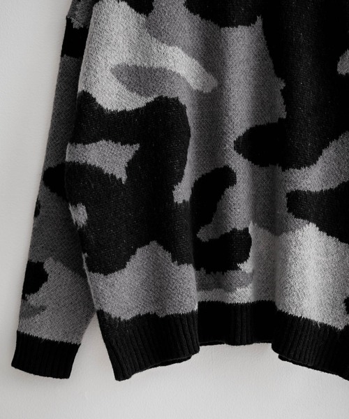 【セール】起毛 カモフラ柄オーバーサイズクルーニットセーター（ニット/セーター）｜Rocky Monroe（ロッキーモンロー）