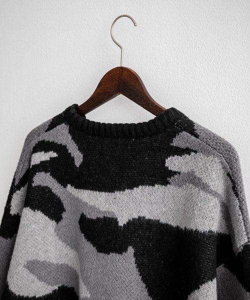 【セール】起毛 カモフラ柄オーバーサイズクルーニットセーター（ニット/セーター）｜Rocky Monroe（ロッキーモンロー）