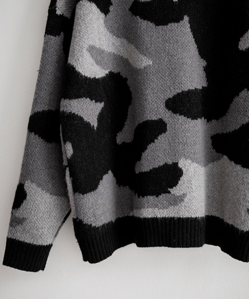 【セール】起毛 カモフラ柄オーバーサイズクルーニットセーター（ニット/セーター）｜Rocky Monroe（ロッキーモンロー）