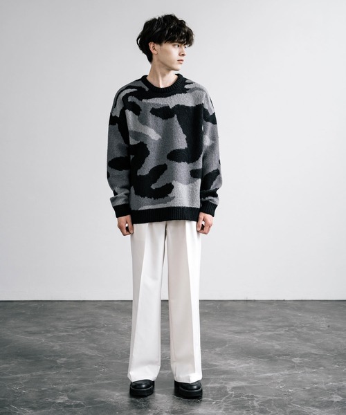 起毛 カモフラ柄オーバーサイズクルーニットセーター（ニット/セーター