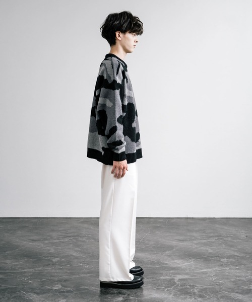 【セール】起毛 カモフラ柄オーバーサイズクルーニットセーター（ニット/セーター）｜Rocky Monroe（ロッキーモンロー）