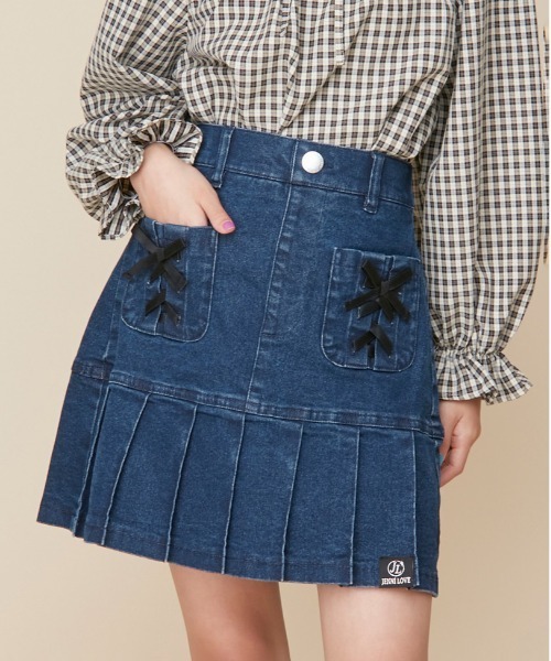 JENNI love（ジェニィラブ）の「【ストレッチ・ウエスト調整可】レースアップすそブリーツ切替スカパン（その他パンツ・キッズ・ネイビー/ブルー/チャコールグレー/ブラック・130cm/140cm/150cm/160cm）」の3枚目の写真