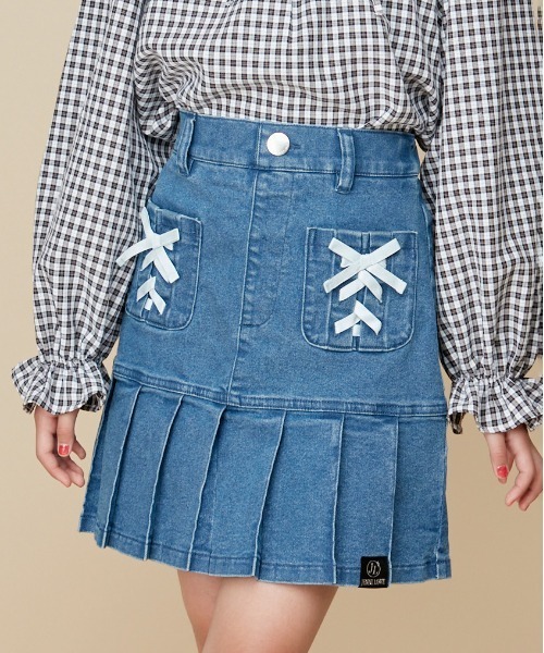 JENNI love（ジェニィラブ）の「【ストレッチ・ウエスト調整可】レースアップすそブリーツ切替スカパン（その他パンツ・キッズ・ネイビー/ブルー/チャコールグレー/ブラック・130cm/140cm/150cm/160cm）」の4枚目の写真