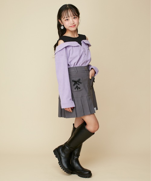 JENNI love（ジェニィラブ）の「【ストレッチ・ウエスト調整可】レースアップすそブリーツ切替スカパン（その他パンツ・キッズ・ネイビー/ブルー/チャコールグレー/ブラック・130cm/140cm/150cm/160cm）」の7枚目の写真