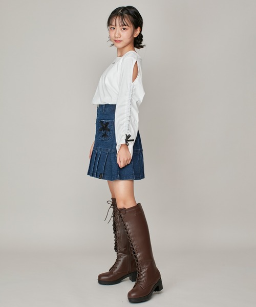 JENNI love（ジェニィラブ）の「【ストレッチ・ウエスト調整可】レースアップすそブリーツ切替スカパン（その他パンツ・キッズ・ネイビー/ブルー/チャコールグレー/ブラック・130cm/140cm/150cm/160cm）」の8枚目の写真