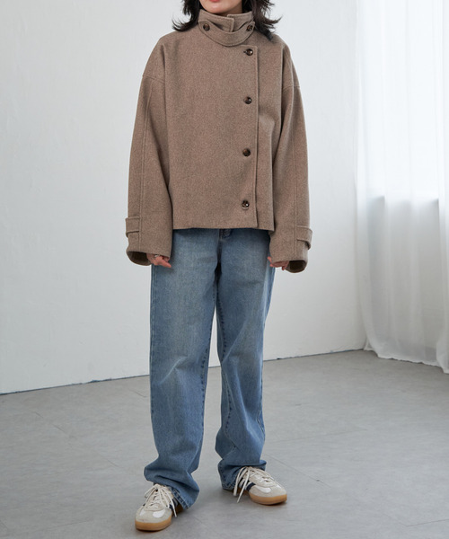 VENCEEXCHANGE（ヴァンスエクスチェンジ）の「フェイクモッサスタンドショートジャケット/スタンドカラー/ロングスリーブ（テーラードジャケット・レディース・チャコールグレー/ベージュ/ブラウン・FREE）」の4枚目の写真