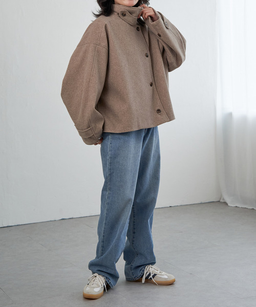 VENCEEXCHANGE（ヴァンスエクスチェンジ）の「フェイクモッサスタンドショートジャケット/スタンドカラー/ロングスリーブ（テーラードジャケット・レディース・チャコールグレー/ベージュ/ブラウン・FREE）」の5枚目の写真