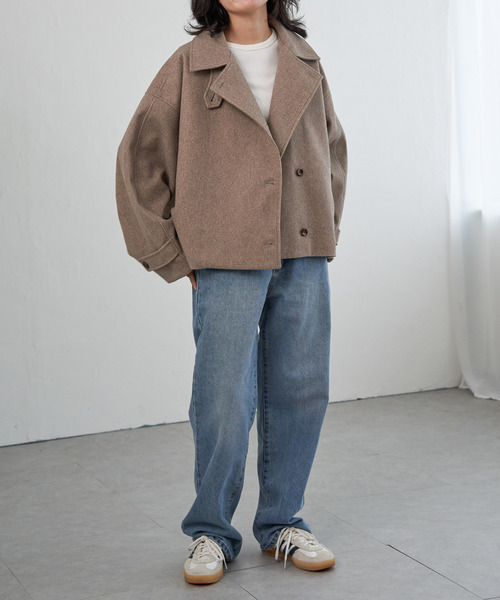 VENCEEXCHANGE（ヴァンスエクスチェンジ）の「フェイクモッサスタンドショートジャケット/スタンドカラー/ロングスリーブ（テーラードジャケット・レディース・チャコールグレー/ベージュ/ブラウン・FREE）」の7枚目の写真