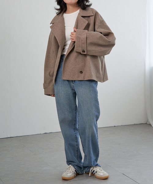 VENCEEXCHANGE（ヴァンスエクスチェンジ）の「フェイクモッサスタンドショートジャケット/スタンドカラー/ロングスリーブ（テーラードジャケット・レディース・チャコールグレー/ベージュ/ブラウン・FREE）」の9枚目の写真