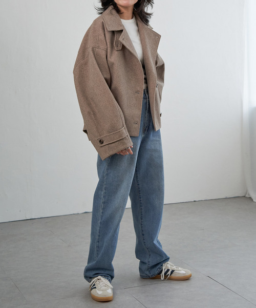 VENCEEXCHANGE（ヴァンスエクスチェンジ）の「フェイクモッサスタンドショートジャケット/スタンドカラー/ロングスリーブ（テーラードジャケット・レディース・チャコールグレー/ベージュ/ブラウン・FREE）」の10枚目の写真