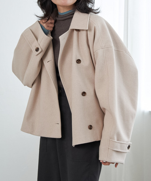 VENCEEXCHANGE（ヴァンスエクスチェンジ）の「フェイクモッサスタンドショートジャケット/スタンドカラー/ロングスリーブ（テーラードジャケット・レディース・チャコールグレー/ベージュ/ブラウン・FREE）」の12枚目の写真