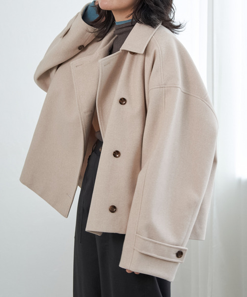 VENCEEXCHANGE（ヴァンスエクスチェンジ）の「フェイクモッサスタンドショートジャケット/スタンドカラー/ロングスリーブ（テーラードジャケット・レディース・チャコールグレー/ベージュ/ブラウン・FREE）」の13枚目の写真