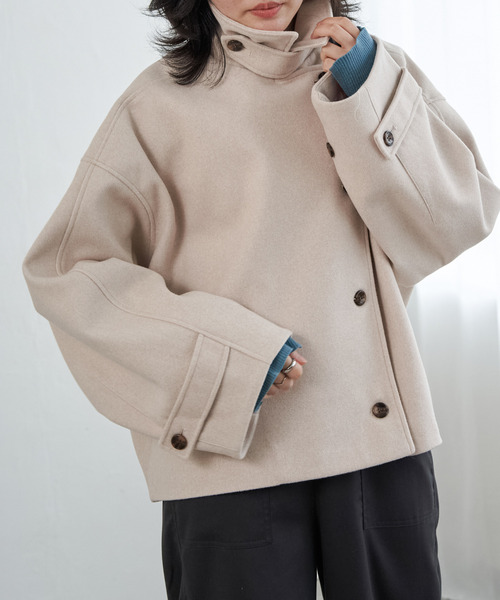 VENCEEXCHANGE（ヴァンスエクスチェンジ）の「フェイクモッサスタンドショートジャケット/スタンドカラー/ロングスリーブ（テーラードジャケット・レディース・チャコールグレー/ベージュ/ブラウン・FREE）」の21枚目の写真