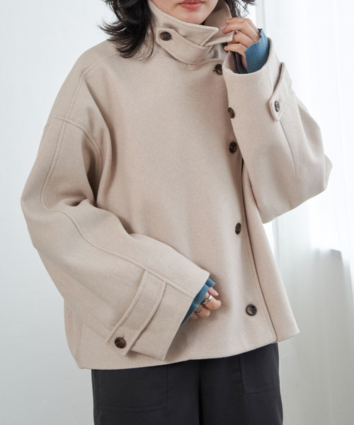 VENCEEXCHANGE（ヴァンスエクスチェンジ）の「フェイクモッサスタンドショートジャケット/スタンドカラー/ロングスリーブ（テーラードジャケット・レディース・チャコールグレー/ベージュ/ブラウン・FREE）」の22枚目の写真