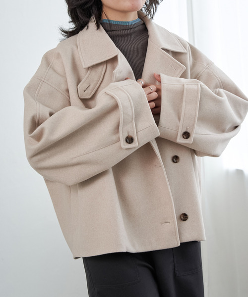 VENCEEXCHANGE（ヴァンスエクスチェンジ）の「フェイクモッサスタンドショートジャケット/スタンドカラー/ロングスリーブ（テーラードジャケット・レディース・チャコールグレー/ベージュ/ブラウン・FREE）」の18枚目の写真