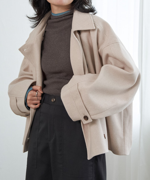 VENCEEXCHANGE（ヴァンスエクスチェンジ）の「フェイクモッサスタンドショートジャケット/スタンドカラー/ロングスリーブ（テーラードジャケット・レディース・チャコールグレー/ベージュ/ブラウン・FREE）」の16枚目の写真