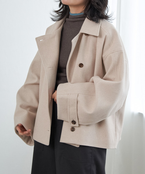 VENCEEXCHANGE（ヴァンスエクスチェンジ）の「フェイクモッサスタンドショートジャケット/スタンドカラー/ロングスリーブ（テーラードジャケット・レディース・チャコールグレー/ベージュ/ブラウン・FREE）」の17枚目の写真