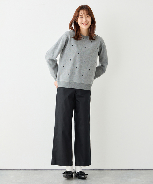 Petit Honfleur(プチオンフルール)の「リボン刺しゅうプルオーバー(Tシャツ/カットソー・レディース・グレー/ネイビー・M/L)」の11枚目の写真