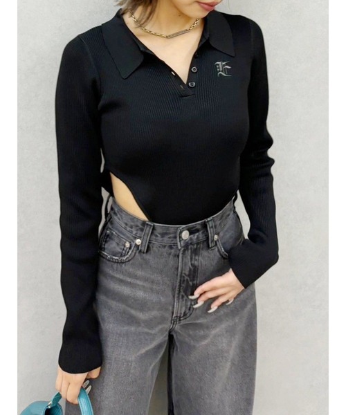 EVRIS（エヴリス）の「ロゴリブニットボディースーツ（ニット/セーター・レディース・ホワイト/グレー/ブルー/ブラック・FREE）」の3枚目の写真