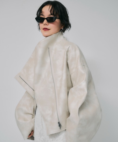 ジャケット・アウター led.tokyo HIGH NECK SHORT LEATHER COAT セール】【led.tokyo】ハイネックショートレザーコート